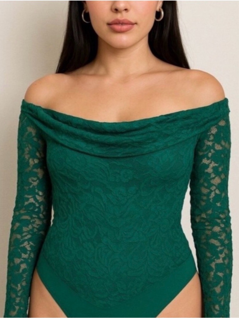 AFRM Teal Lace Off-Shoulder Bodysuit